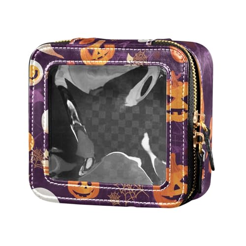 Halloween-Kürbisse, einzigartig, lila, transparent, kleine Make-up-Tasche für Geldbörse, Kulturbeutel, Hautpflege-Tasche für Reisen von Amooorous