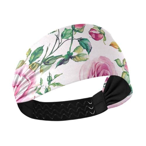 Handgezeichnetes Rosen-Stirnband für Damen, rutschfest, elastisch, Tennis-Schweißbänder für Laufen, Yoga, Fitnessstudio, Zubehör, para el cabello de mujeres von Amooorous