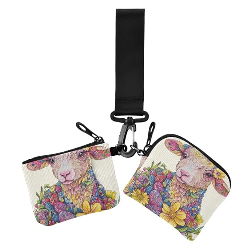 Happy Easter Cartoon Cute White Lamb Flowers Dual Wristlet Wallets for Women Minimalist Zipper Wallet Coin Bag with Keychain for Women 2 Packs, Frohe Ostern Cartoon niedliche weiße Lammblumen, 1 size von Amooorous