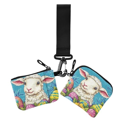 Happy Easter Cartoon Cute White Lamb Flowers Women's Change Wallet Card Cases Large Capacity Card Wallet Money Organizer with Zipper Pocket for Lady 2 Packs, Frohe Ostern Cartoon niedliche weiße von Amooorous