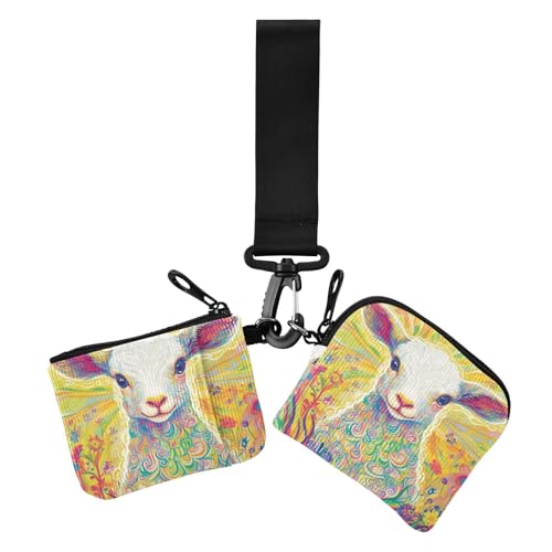 Happy Easter Cartoon Cute White Lamb Flowers Women's Coin Purses Card Cases Large Capacity Change Purse Wallet with Zipper Coin Pocket for Women 2 Packs, Frohe Ostern Cartoon niedliche weiße von Amooorous