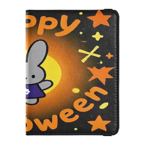Happy Halloween Cartoon Cute Rabbit Leder dekorative Reisebrieftasche Damen Reisepasshülle Reisedokumente Organizer Schutz niedlicher Reisepass Buch wasserdicht, Happy Halloween Cartoon Cute Rabbit, 1 von Amooorous
