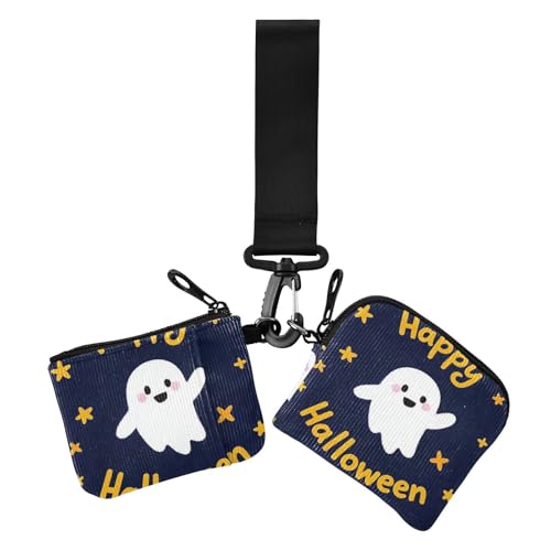Happy Halloween Cartoon Cute White Unique Women's Change Wallet Card Cases Large Capacity Key Chain Wallet Change Purse with Zipper Coin Pocket for Work Travel 2 Packs, Happy Halloween Cartoon von Amooorous