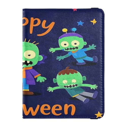 Happy Halloween Cartoon Cute Zombie Leder dekorative Reisepasshülle für Reisen Frauen Impfhülle Schutzhülle Brieftasche Reisepasshülle leicht, Happy Halloween Cartoon Cute Zombie, 1 size von Amooorous