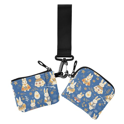 Hase Osterei Blau Damen Kleingeldbörse Kartenetuis Dünn Flach Münzgeldbörse Kleingeld Halter mit Armband für den täglichen Gebrauch 2 Stück, Hase, Osterei, Blau, 1 size, Casual von Amooorous