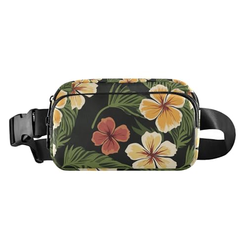 Hawaii Gürteltasche mit gelben Blumen und Blättern, modische Bauchtasche für Männer und Frauen, wasserabweisend, Umhängetasche mit verstellbarem Riemen für Shopping, Sport, Arbeit von Amooorous