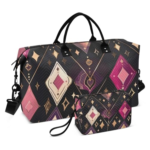 Heart Of Peach Pfirsich und Lila Poker Seesack Weekender/Übernachtung Reisetasche Turnbeutel mit Kulturbeutel für Reisen Multifunktional, Heart of Peach Peach and Purple Poker, 1 size von Amooorous