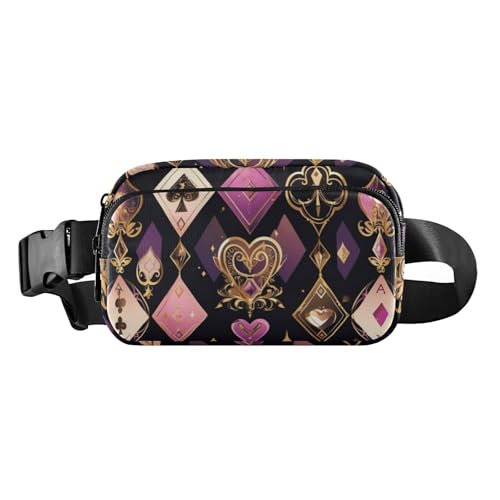 Heart Of Peach Pfirsich und Lila Poker modische Hüfttasche für Damen und Herren, Mini-Crossbody-Tasche mit verstellbarem Riemen für Reisen, Einkaufen, Laufen, Heart of Peach Peach and Purple Poker, 1 von Amooorous