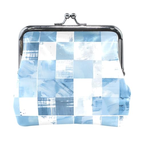 Hellblau und Weiß kariertes Muster Damen Leder Münzgeldbörsen Beutel Wasserdichte Make-up-Tasche Wechselgeldbörse für Frauen Hellblau und Weiß kariertes Muster Damen Leder Münzgeldbörsen Beutel Wasserdichte Make-up-Tasche Wechselgeldbörse für Frauen von Amooorous