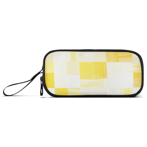 Hellgelbes und weißes Karomuster, Nylon-Federmäppchen, College, großes Fassungsvermögen, Kunst-Federmäppchen, Schreibwaren-Tasche für High School Man von Amooorous