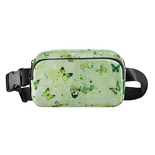Hellgrüner Hintergrund mit vielen kleinen Schmetterlingen, modische Hüfttasche für Damen und Herren, Mehrzweck-Crossbody-Tasche, Anti-Diebstahl-Hüfttasche mit verstellbarem Riemen für, Hellgrüner von Amooorous