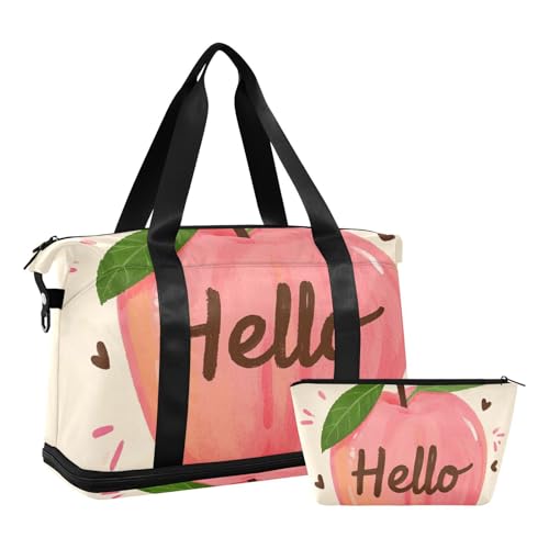 Hello Cartoon Cute Pink Peach Große Tasche Sport Training Tasche mit verstellbarem Gurt für Flugzeug Reisen Große Kapazität, Hello Cartoon süßer rosa Pfirsich, 1 size von Amooorous