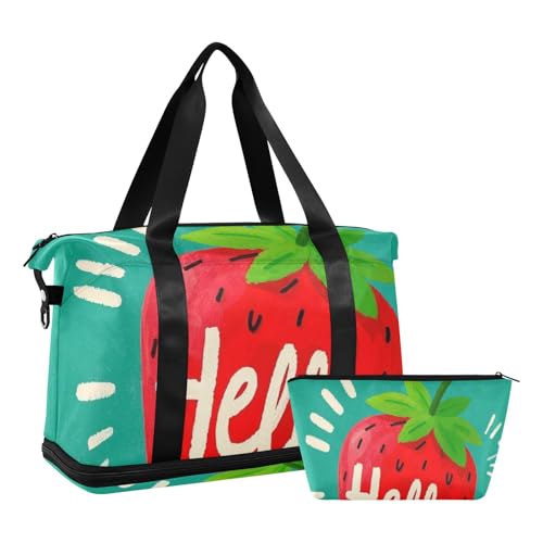 Hello Cartoon Cute Red Strawberry Workout Bag Sports Duffel Bags with Adjustable Strap for Trekking Waterproof, Hello Cartoon süße rote Erdbeere, 1 size von Amooorous