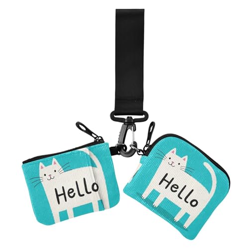 Hello Cartoon Cute White Cat Damen Kleingeldbörse Kartenetuis Große Kapazität Reißverschluss Bargeld Münzgeldbörse mit Handgelenkschlaufe für Arbeit Reisen 2 Packungen, Hello Cartoon süße weiße Katze von Amooorous