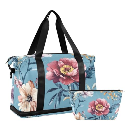 Herbstblumen, Pfingstrosen, Osteospermum, Gladiolen, übergroße Reisetasche, große Handgepäcktasche mit verstellbarem Gurt, für Trekking, faltbar, Herbstblumen Pfingstrosen Osteospermum Gladiolus, 1 von Amooorous
