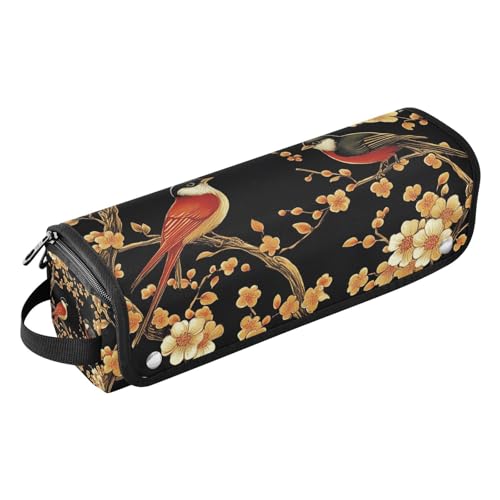 Hot Hair Tools Reisetasche mit Eisenmatte, große Kapazität, Glätteisen, Organizer für Glätteisen, Lockenstab, Haartrockner, Schwarz-Rot, Neujahrsvögel und Blumen, Reiseutensilien für von Amooorous