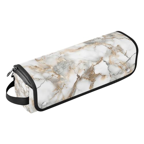 Hot Hair Tools Reisetasche mit herausnehmbarer hitzebeständiger Matte, abnehmbarer Haarstyling-Zubehör-Organizer für Glätteisen, Glätteisen, Lockenstäbe, Weißgold, kunstvolle Marmorstruktur, von Amooorous