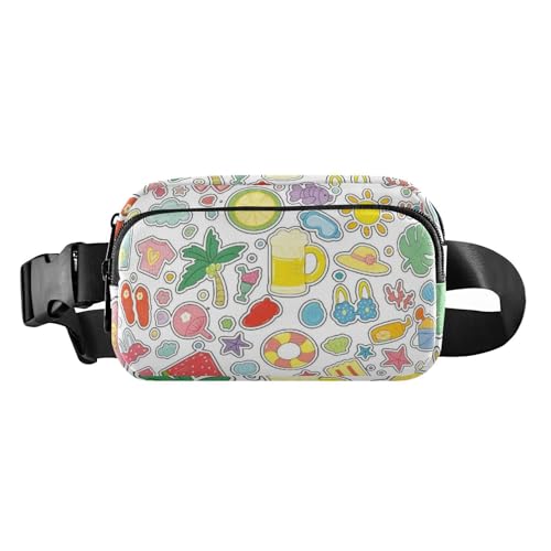 Hüfttasche für Damen und Herren, Motiv: Sommer, Strand, niedliche Aufkleber, trendige Gürteltasche für Damen und Herren, Mini-Gürteltasche mit verstellbarem Riemen für Reisen, Laufen, Wandern, von Amooorous