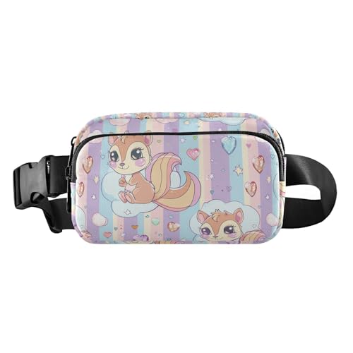 Hüfttasche mit Cartoon-Eichhörnchen, Regenbogenstreifen, niedliche Gürteltasche für Männer und Frauen, Mehrzweck-Crossbody-Sporttasche mit verstellbarem Riemen für Shopping, Sport, Arbeit von Amooorous