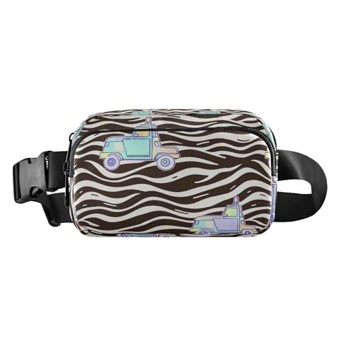 Hüfttasche mit Wellenmuster, Cartoon-Auto, Khaki, modische Bauchtasche für Herren und Damen, Mini-Schlinge, Brusttasche mit verstellbarem Gurt für Reisen, Urlaub, Laufen von Amooorous