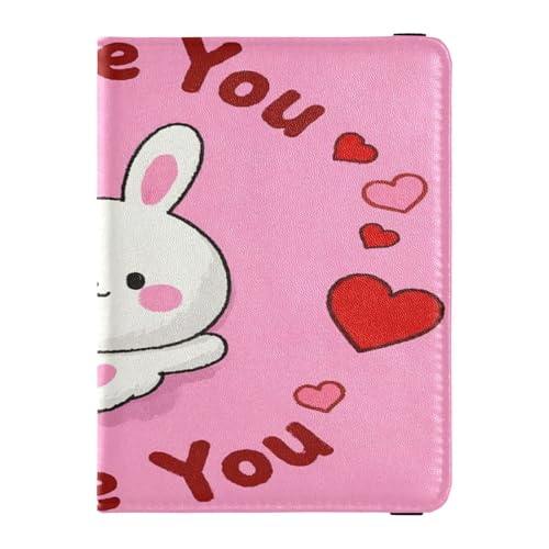 "I Love Your Valentine" Cartoon-Kaninchenleder-Reisepasshülle für Reisen, Damen, Brieftasche, Kombi, Reisepasshülle mit RFID-Blockierung, ultradünn, "I love your valentine cartoon rabbit, 1 size von Amooorous