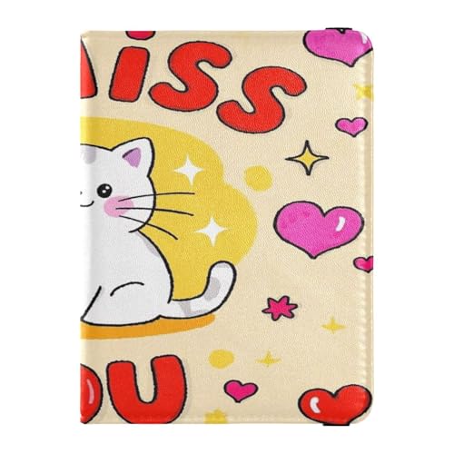 I Miss You Cartoon Cute White Cat Leather Decorative Passport Holder for Travel Women Impfhülle Protector Cover Passport Cover Holder Wallet Case Ultra Slim, I Miss You Cartoon süße weiße Katze, 1 von Amooorous