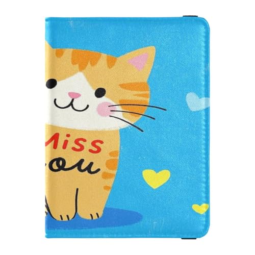 I Miss You Reisepasshülle aus Leder, Motiv: niedliche braune Katze, für Reisen, Herren, Reisedokumente, Organizer, Schutz, Reisedokumente, Brieftasche, ultradünn, I Miss You Cartoon süße braune Katze, von Amooorous