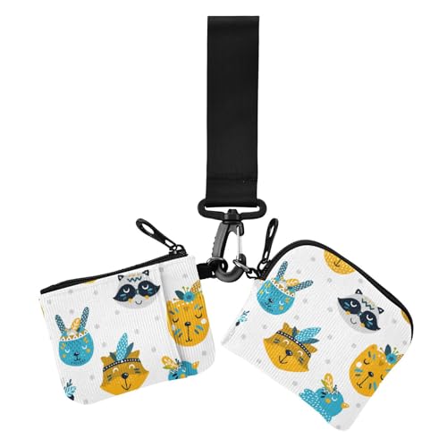 Kartenetuis für Damen, skandinavisches Cartoon, niedliches Tier-Design, kompakte Größe, Handgelenktasche, Schlüsselhalter mit Reißverschluss, Münzfach für den täglichen Gebrauch, 2 Stück, von Amooorous