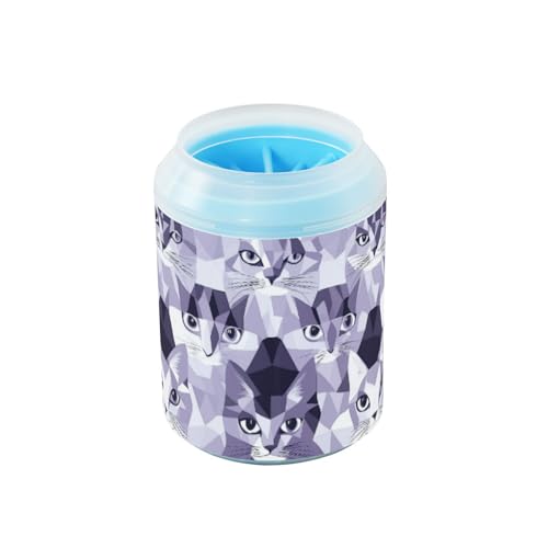 Katzengesicht, fliederfarben und silbergrau, nahtloses Bild, tragbarer Hundefußreiniger, Becher mit Silikonbürste, weiches Haustierpflegezubehör für Hunde und Katzen, Kit de limpieza para perros von Amooorous