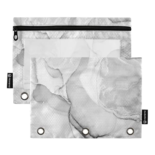 Kinder-Federmäppchen mit transparentem Fenster, wunderschöne graue und weiße Marmor-Textur, großes und stabiles Federmäppchen, 3 Ringe zur Aufbewahrung von Schulstudenten, Lehrerbedarf, mehrfarbig, 2 von Amooorous