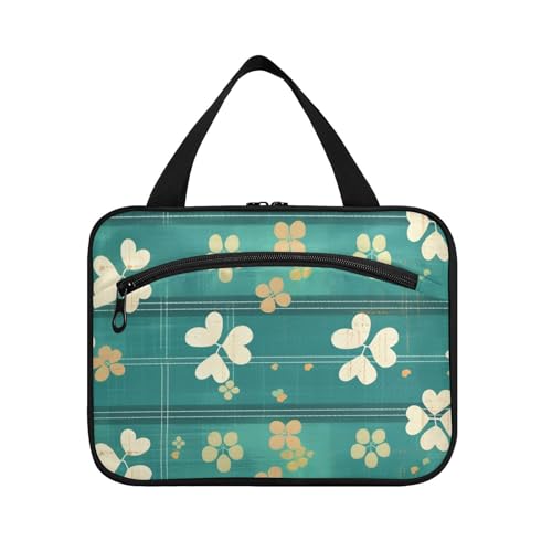 Kleeblattgrüne gestreifte Reisetasche zum Aufhängen für Damen mit Haken, Designerbedarf zum Aufhängen, Kulturbeutel für Reisende, Rucksackreisen, Porta, Kosmetik, Mujer para cartera L von Amooorous