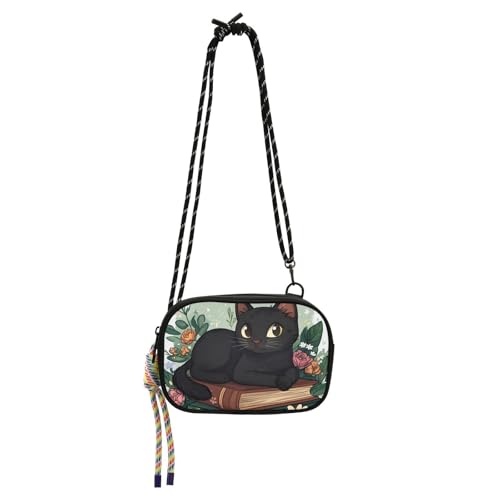 Kleine Geldbörse mit Cartoon-Katze und Büchern, modisch, mit Kreditkartenfächern, Seitentaschen, für eine Mahlzeit, Bolsos Pequenos para mujer von Amooorous
