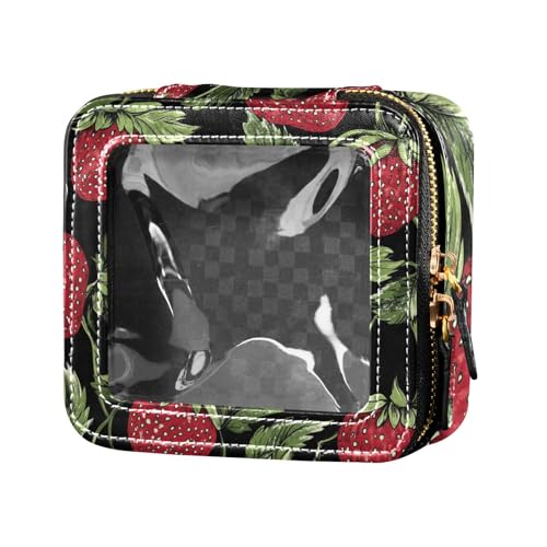 Kleine Make-up-Tasche für Geldbörse, Reise-Kulturbeutel, tragbar, Erdbeermotiv, Rot von Amooorous