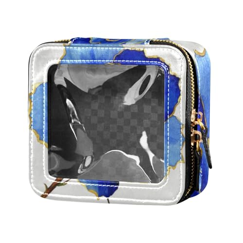 Kleine Make-up-Tasche für Geldbörse, wasserdicht, Reise-Kulturbeutel, Reise-Kosmetiktasche für Fliegen, Blau / Gold von Amooorous