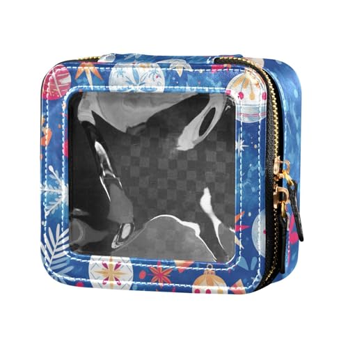 Kleine Make-up-Tasche mit Weihnachtsbeleuchtung, Blau und Rot, für Geldbörse, Reisetasche, Mini-Make-up-Behälter zum Fliegen von Amooorous