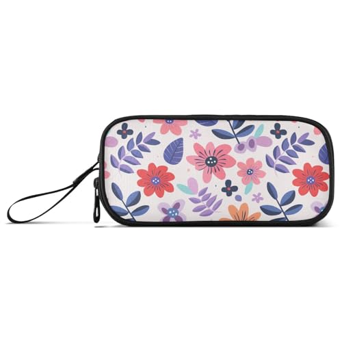 Kleines Federmäppchen aus Nylon mit zerdrückter Blume, hohe Kapazität, großer Reißverschluss, Federmäppchen, Schulbedarf für Schule und Kinder von Amooorous