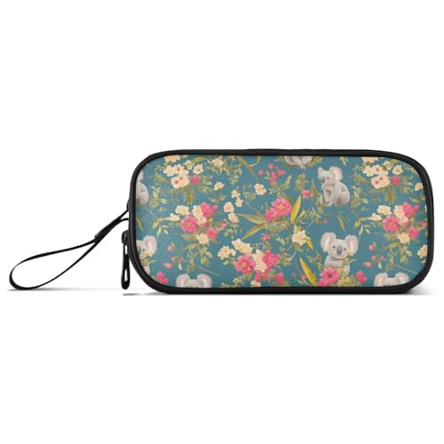Koala Flowers Retro Green Nylon Pencil Bags for Teen Large Capacity Pencil Case for High School Stationery for Elementary Men von Amooorous