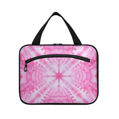 Kosmetikartikel für Herren mit Haken, kompakte Designer-Make-up-Organizer-Tasche mit Farbverlauf, Batikfärbung, rosa Farbverlauf, ideal für Rucksackreisen, Bolsa de maquillaje para Mujer L von Amooorous
