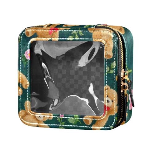 Kosmetiktasche, Cartoon-Design, niedlicher brauner Teddybär, transparent, klein, Make-up-Tasche für Damen von Amooorous