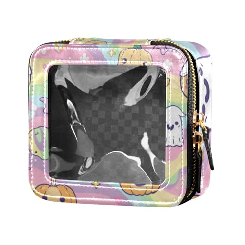 Kosmetiktasche, Cartoon-Motiv, niedlicher gelber Halloween-Kürbis, transparent, Make-up-Tasche, Kosmetiktasche, Organizer für Fliegen von Amooorous