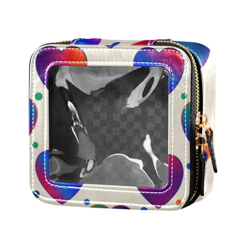 Kosmetiktasche, Make-up-Organizer aus Leder, bunt, Herzform, Neonblau von Amooorous
