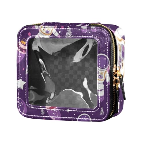 Kosmetiktasche, Motiv: Cartoon, niedlicher weißer Astronaut, Planet, transparent, kleine Kulturbeutel, Leder, Organizer-Taschen für Reisen von Amooorous