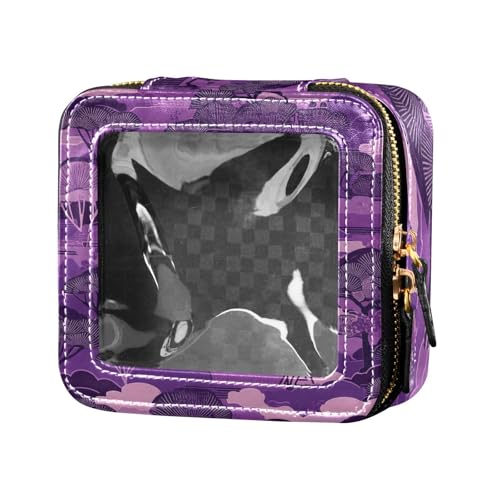 Kosmetiktasche, japanische Blumen, transparent, wasserdicht, Reise-Kulturbeutel, Leder, Organizer für Fliegen, Violett von Amooorous