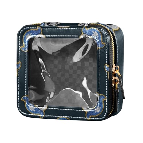 Kosmetiktasche aus Leder, Motiv: Piratenschädel mit Glitzer, wasserdicht, Reise-Kulturbeutel, tragbar, Make-up-Organizer für Reisen von Amooorous