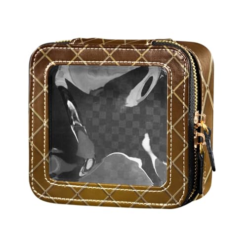 Kosmetiktasche aus Leder, goldfarben, Farbverlauf, braun, würfelförmig, Kulturbeutel, Mini-Make-up-Behälter für Damen von Amooorous