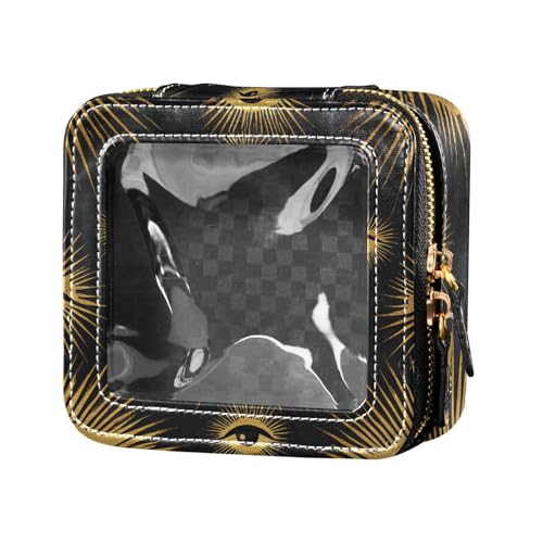 Kosmetiktasche aus transparentem Leder, Motiv: geheimnisvolle Augen, Schwarz und Gold, Kulturbeutel, Organizer für Fliegen von Amooorous