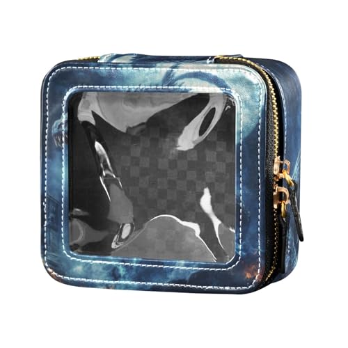 Kosmetiktasche für Damen, Motiv: Cool Fire Monster, durchsichtig, Blau von Amooorous