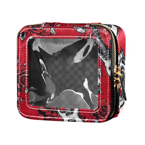 Kosmetiktasche für Damen, Motiv: Rote Rose, Motiv: Gitarre, transparent, Kulturbeutel, kleine Kosmetiktasche für Damen von Amooorous