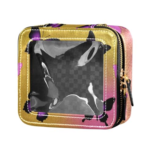 Kosmetiktasche für Damen, Motiv: Schmetterling, goldfarben, magenta, Farbverlauf, transparent, für Geldbörse, Kulturbeutel, Reise-Kosmetiktasche von Amooorous