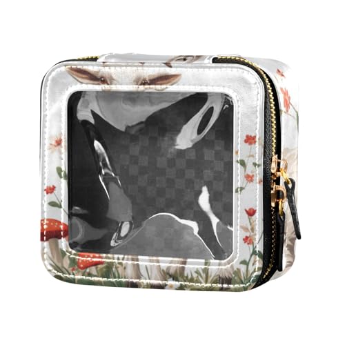 Kosmetiktasche für Damen, Motiv: niedliche Ziege, Blume und weißer Pilz, transparent von Amooorous